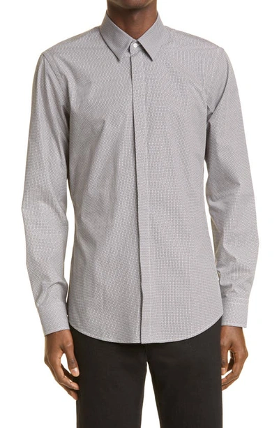Shop Fendi Micro Ff Long Sleeve Button-up Cotton Shirt In White/ Black