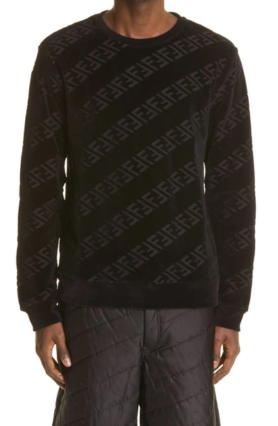 Shop Fendi Ff Logo Velvet Sweatshirt In Black