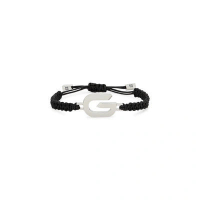 Shop Givenchy G Link Black Cord Bracelet In Black And Silver