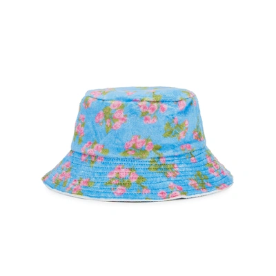 Shop Natasha Zinko Terry Floral-print Fleece Bucket Hat In Blue