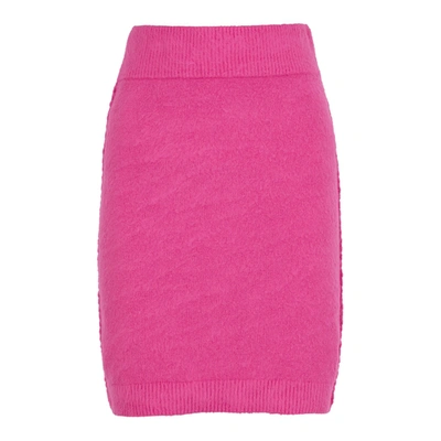 Shop Helmut Lang Hot Pink Brushed Textured-knit Skirt In Fuchsia