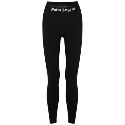 Shop Palm Angels Black Logo Stretch-jersey Leggings In Black And White