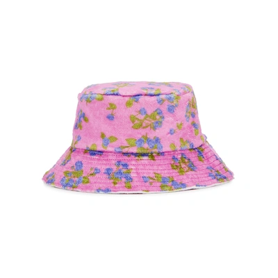 Shop Natasha Zinko Terry Floral-print Fleece Bucket Hat In Pink