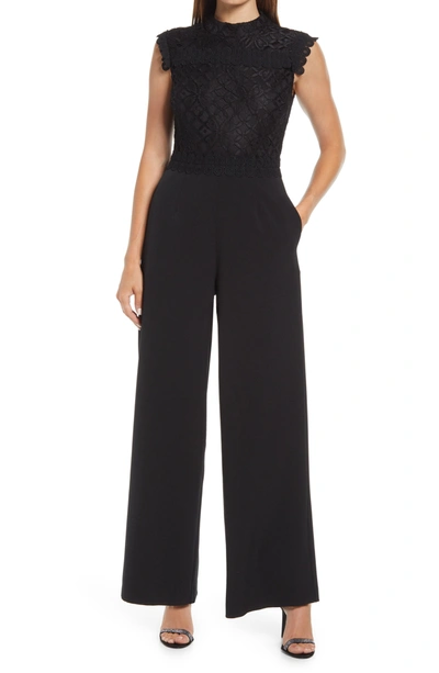 Shop Julia Jordan Lace Bodice Sleeveless Wide Leg Jumpsuit In Black