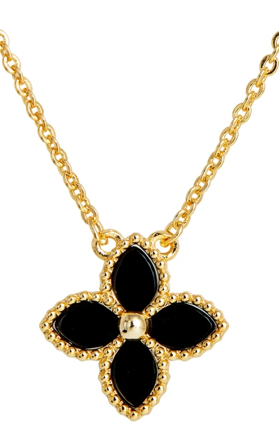 Shop Savvy Cie Jewels Yellow Gold Vermeil Onyx Flower Pendant Necklace In Black