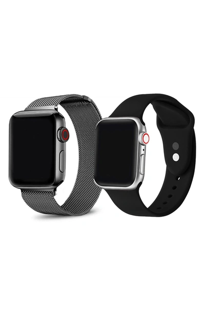 Shop Posh Tech Assorted 2-pack Silicone & Stainless Steel Apple Watch® Watchbands In Black