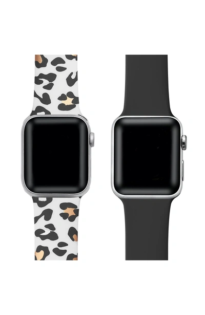 Shop Posh Tech Assorted 2-pack Silicone Apple Watch® Watchbands In White Cheetah/ Black