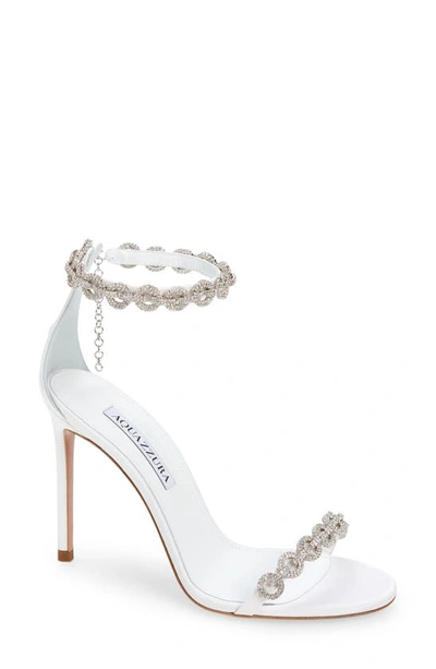 Shop Aquazzura Love Link Crystal Strap Sandal In White