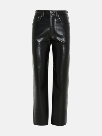 Shop Agolde Black Recycled Leather 90's Pinch Waist Pants