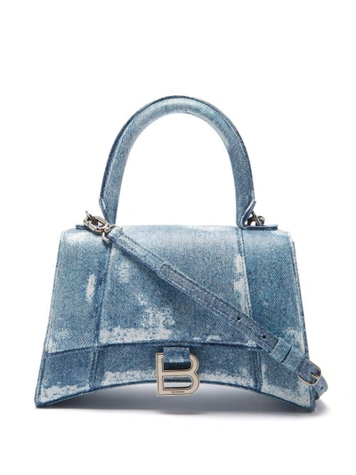 Balenciaga Hourglass Denim-print Leather Bag In Light Blue | ModeSens