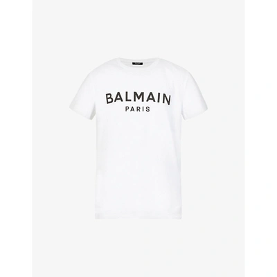 Shop Balmain Logo-print Relaxed-fit Cotton-jersey T-shirt In Blanc Noir