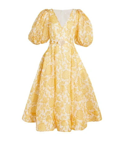 Shop Zimmermann Linen-silk Postcard Midi Dress In Yellow