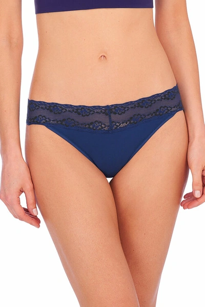 Shop Natori Intimates Bliss Perfection One-size Thong In Estate Blue/black
