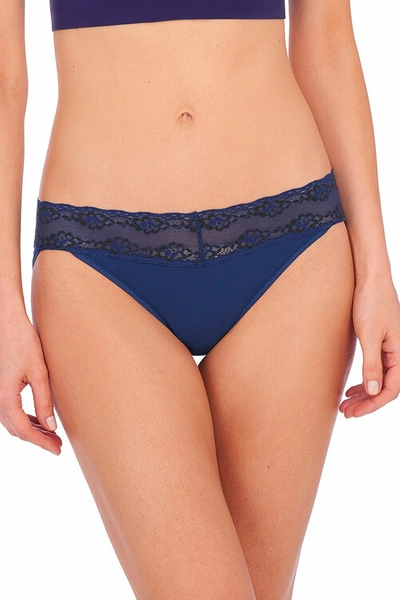Shop Natori Intimates Bliss Perfection Soft & Stretchy V-kini Panty Underwear In Estate Blue/black