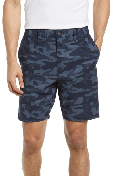 Shop Vintage Print Hybrid Flat Front Shorts In Navy Camo