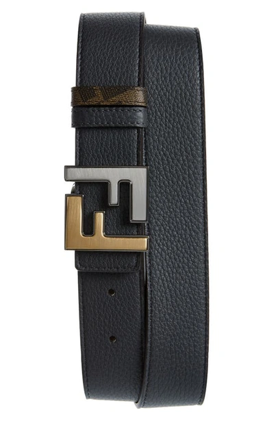 Shop Fendi Ff Leather Reversible Belt In Grey/ Black