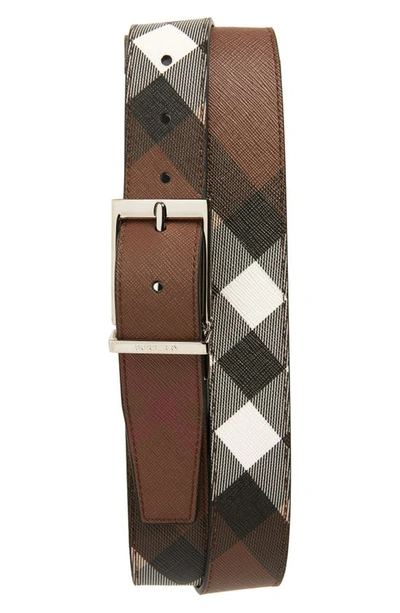 Shop Burberry Burbery Louis Check Coated Canvas Belt In Dark Birch Brown