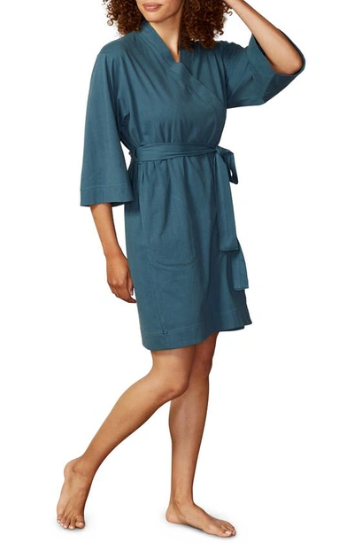 Shop Coyuchi Solstice Organic Cotton Jersey Robe In Aegean