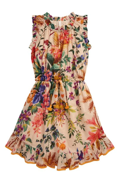 Shop Zimmermann Kids' Tropicana Print Cotton Flip Dress In Cream Floral