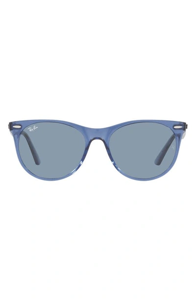 Shop Ray Ban 55mm Round Wayfarer Sunglasses In Transparent Blue/ Blue