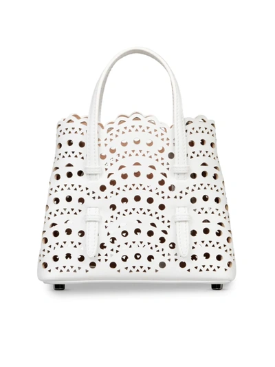 Shop Alaïa Women's Mini Mina Perforated Leather Tote In Blanc Optique