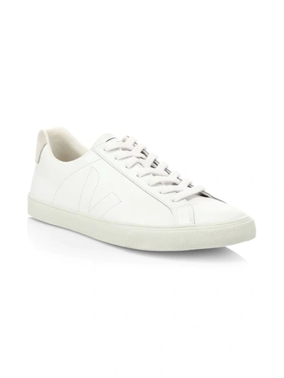 Shop Veja Women's Esplar Stitched Logo Leather Low-top Sneakers In Extra White Natural