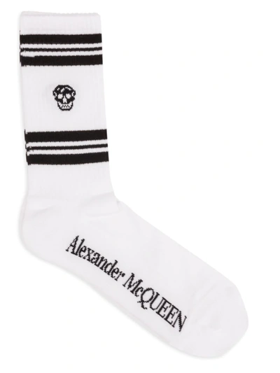 Shop Alexander Mcqueen Skull Striped Socks In Black