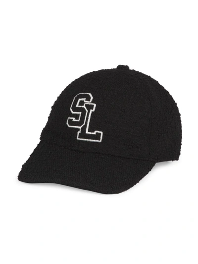 Shop Saint Laurent Women's Sl Logo Bouclé Baseball Cap In Black