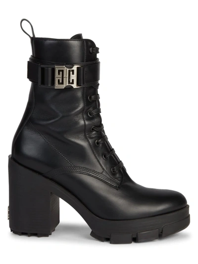 Shop Givenchy Women's Leather Block-heel Combat Boots In Black