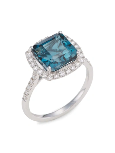 Shop Saks Fifth Avenue Women's 14k White Gold, London Blue Topaz & Diamond Cushion Ring