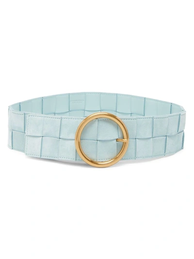 Shop Bottega Veneta Women's Intreccio Suede Belt In Teal Washed Gold