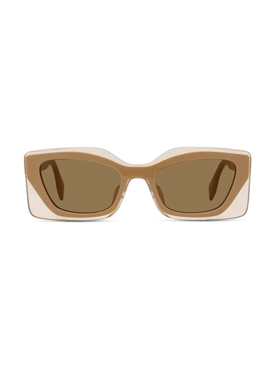 Shop Fendi Feel 52mm Rectangular Sunglasses In Shiny Brown