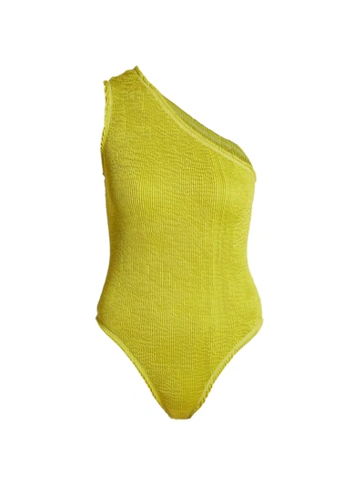 Shop Bottega Veneta Women's One-shoulder One-piece Swimsuit In Kiwi