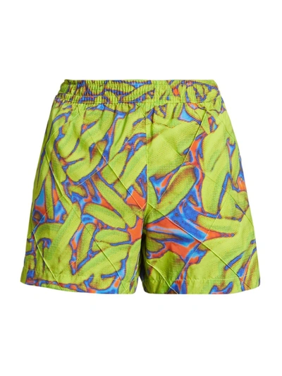 Shop Bottega Veneta Men's Banana Swim Trunks In Green Blue Coral