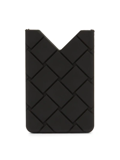 Shop Bottega Veneta Men's Rubber Intrecciato Card Case In 1000 Black