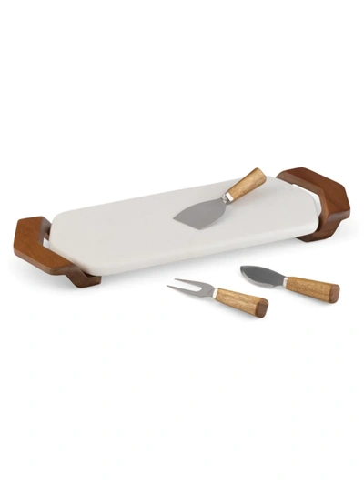 Shop Nambe Chevron Cheese Tray With Knives In White Brown