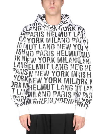 Shop Helmut Lang Sweatshirt With All Over Logo Print In Bianco