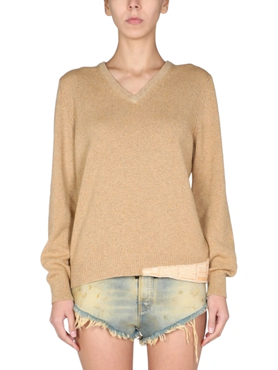 Shop Maison Margiela V-neck Sweater In Beige