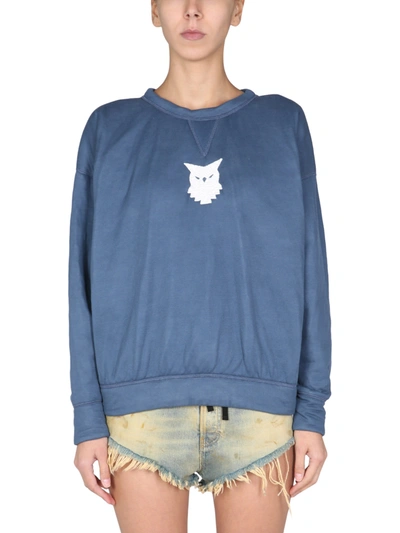 Shop Maison Margiela Sweater With Embroidered Owl In Blu
