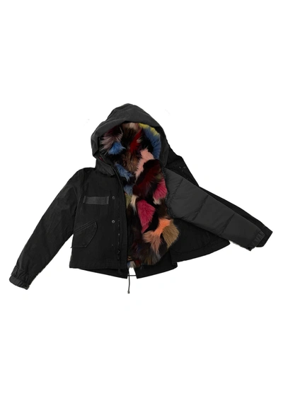 Shop Mr & Mrs Italy Cropped Parka With Multicolor Fox Fur Waistcoat In New901040