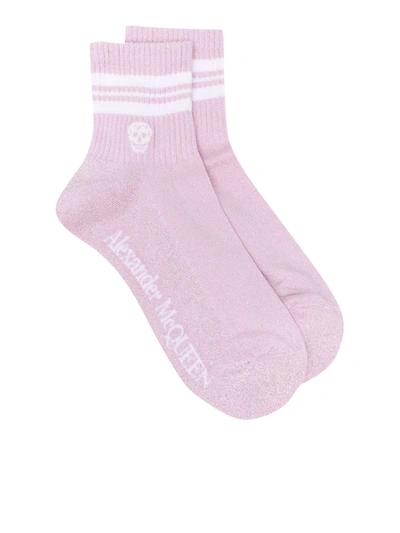 Shop Alexander Mcqueen Socks Stripe Skull S In Pink White