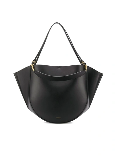 Shop Wandler Double Handle Leather Mia Tote In Black