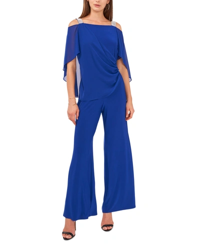 Shop Msk Side-draped Cold-shoulder Jumpsuit In Goddess Blue