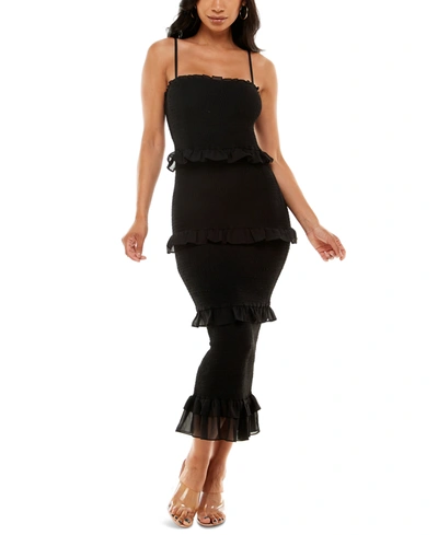 Shop Bebe Georgette Smocked Midi Dress In Black