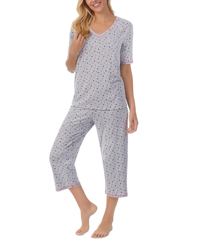 Shop Cuddl Duds Printed Elbow-sleeve Top & Capri Pants Pajama Set In Grey Ditsy