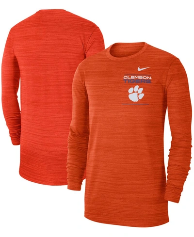 Shop Nike Men's Clemson Tigers 2021 Sideline Velocity Performance Long Sleeve T-shirt In Orange