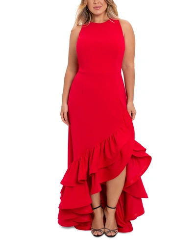 Shop Betsy & Adam Plus Size High-low Ruffled-hem Gown In Red