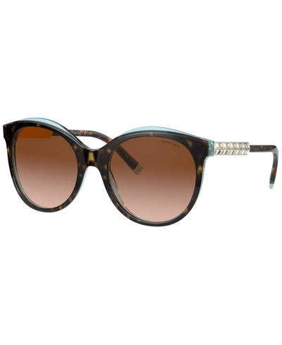 Shop Tiffany & Co Women's Low Bridge Fit Sunglasses, Tf4175bf 55 In Havana On Crystal Blue