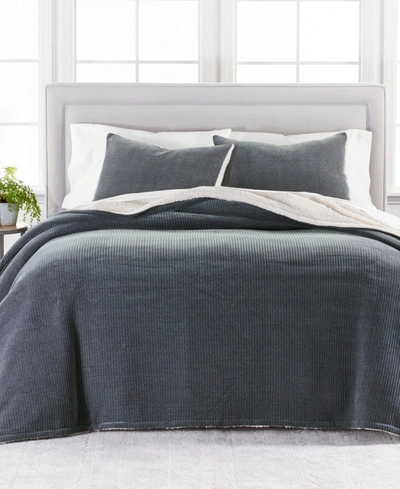 Shop Martha Stewart Collection Chenille Sherpa Twin Quilt, Created For Macys In Charcoal