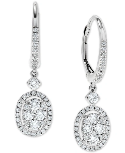 Macy's Diamond Halo Cluster Oval Drop Earrings (1 Ct. T.w.) In 14k White Gold In White Gold